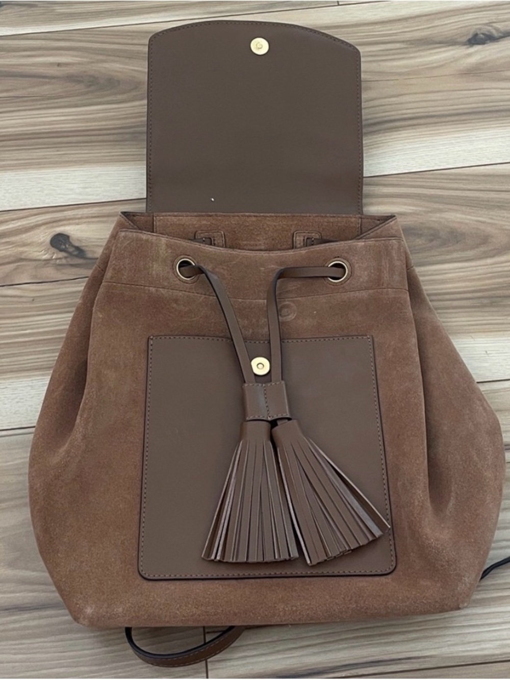 Tory Burch Brown Leather & Suede Tassel Backpack - Picture 3 of 7